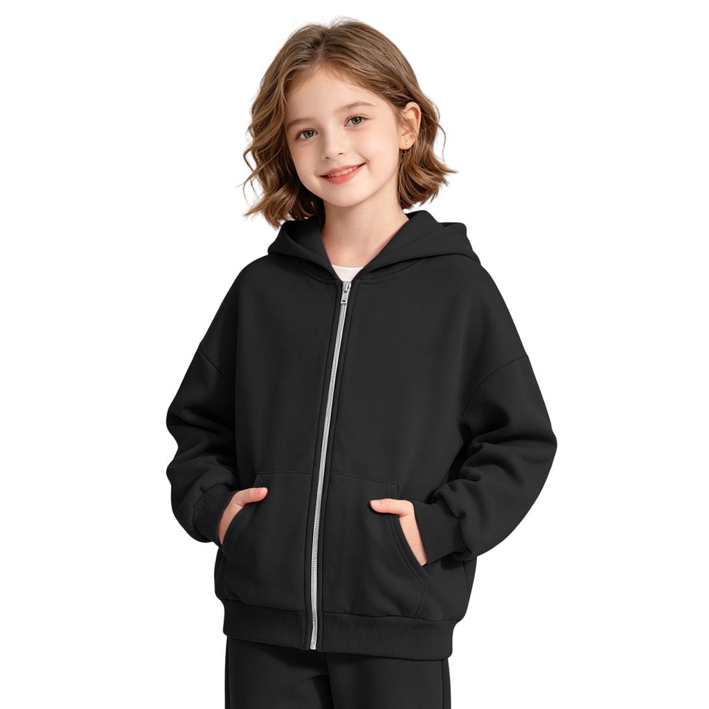 Leichter Kapuzenpullover mit Reißverschluss für Mädchen mit Taschen, Langarm, Farbe, Lässiges Oberteil für den Alltag