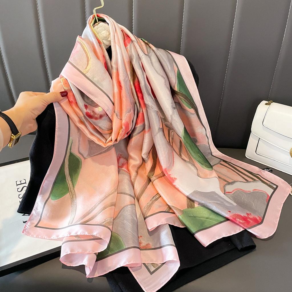 Lijin Satinschal weiblicher Schal dünn neuer Druck Frühling und Sommer Yangqi Mode Schal Mitfahrgelegenheit langer Seidenschal Schal Schal