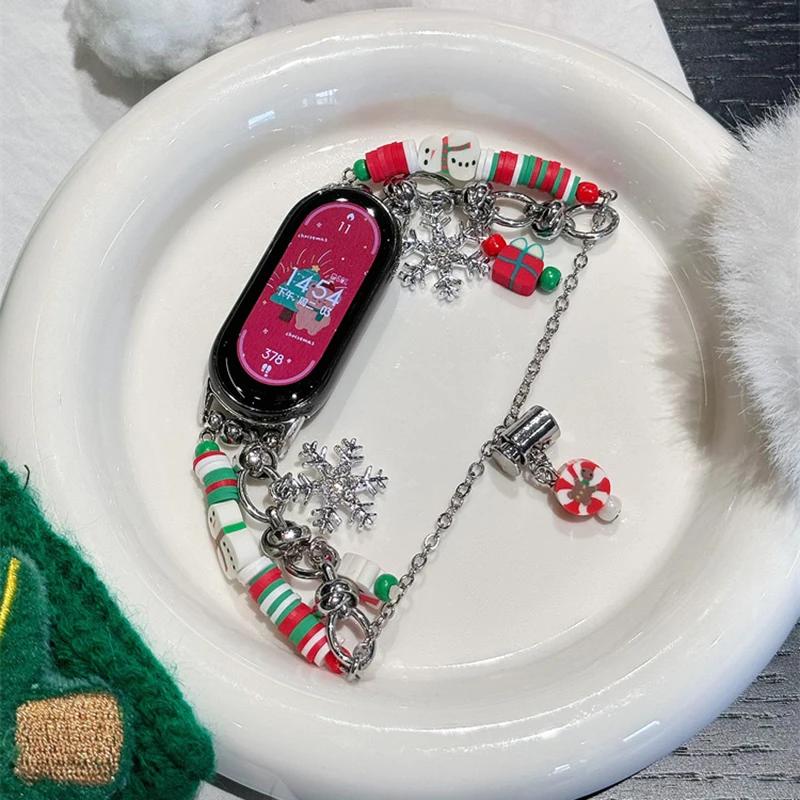 

Christmas Metal Strap for Xiaomi Mi Band 9 8 7 6 5 4 Santa Claus Pendant Bead Bracelets for Redmi Watch 4 Wristband for Mi 8 Pro for Redmi Watch 4