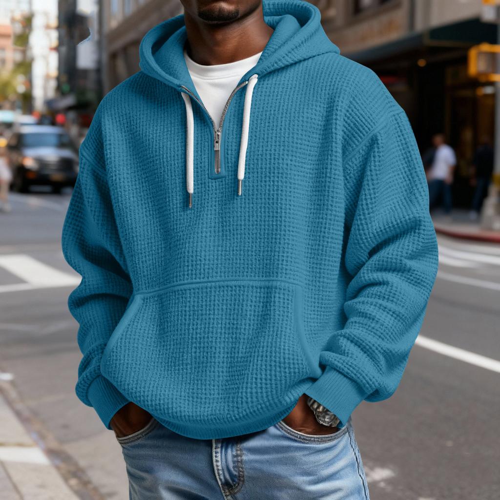 Men's Casual Solid Color Zipper Long Sleeve Hooded Sweatshirt, Everyday Zipper Casual Long Sleeve T-Shirt