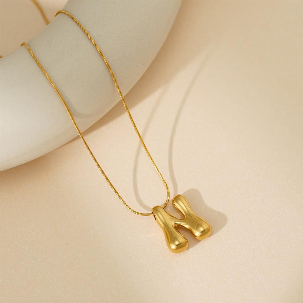 CARLIDANA Initial Stainless Steel Women Gold Plated Bubble Balloon Letter Personalized Round Snake Chain Chunky Necklace