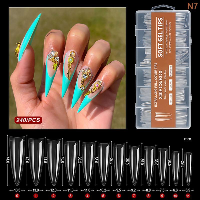 240Pcs/Box Fake Nails Clear Super Long False Nail Acrylic Artificial Nail For Extension Manicure Charms Nail Tips Art Salons