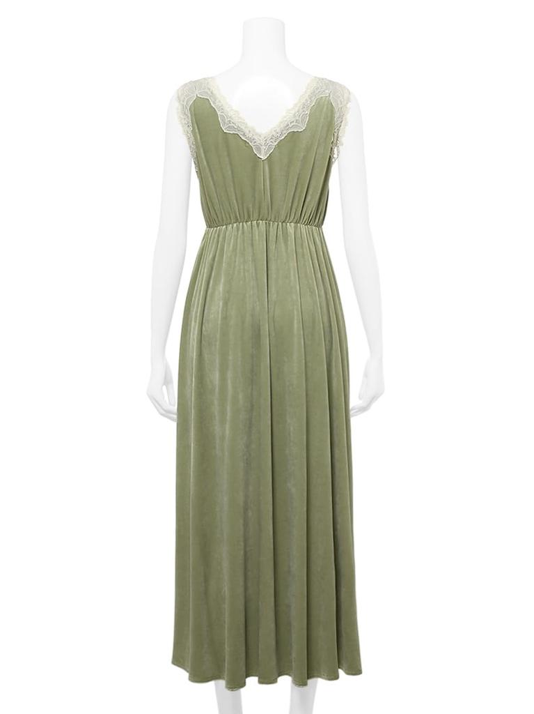 Velvet X Lace Dress PWCO254285GRNF [MUCHA] Cup-in