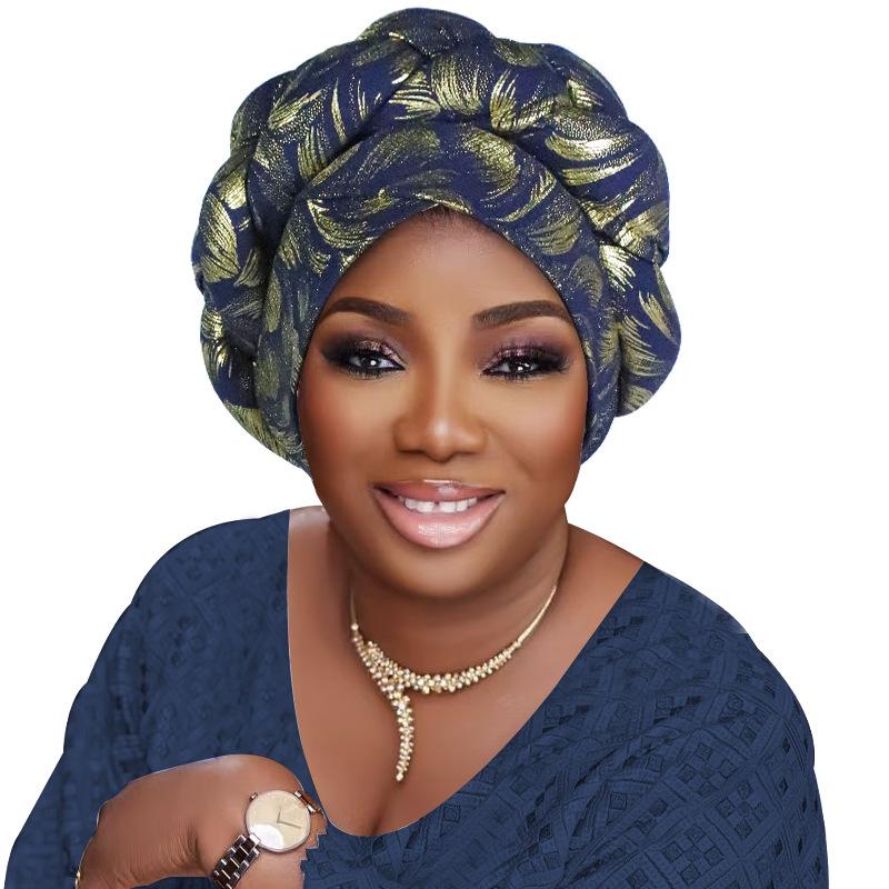 Gold Stamping Fabric Turban Cap For Women Braids Headwrap Bonnet Lady Head Cover Muslim Hat African Female Headgear