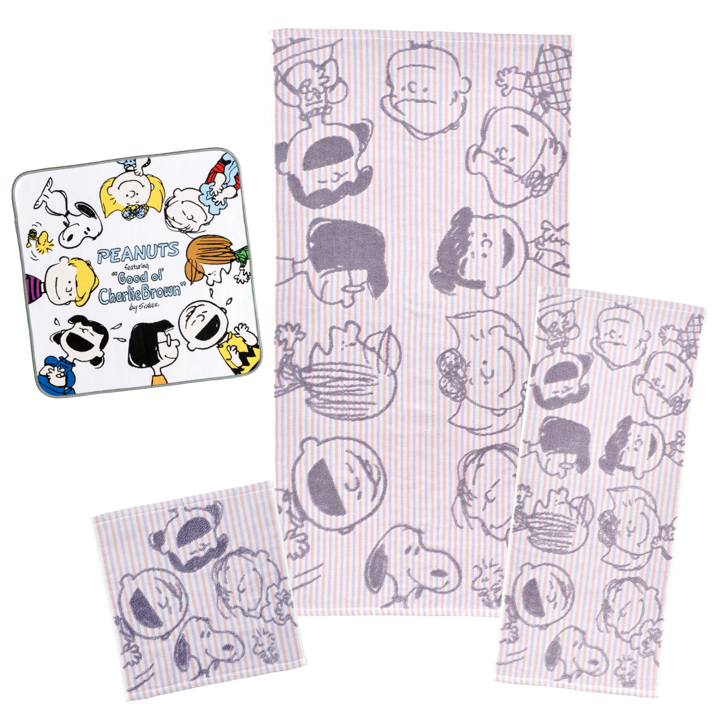 

[Comes with a self-adhesive furoshiki towel] Nishikawa Snoopy Towel Set of 3 (Bath Towel/Face Towel/Wash Towel) Washable 100% Cotton Unspun Gauze Soft