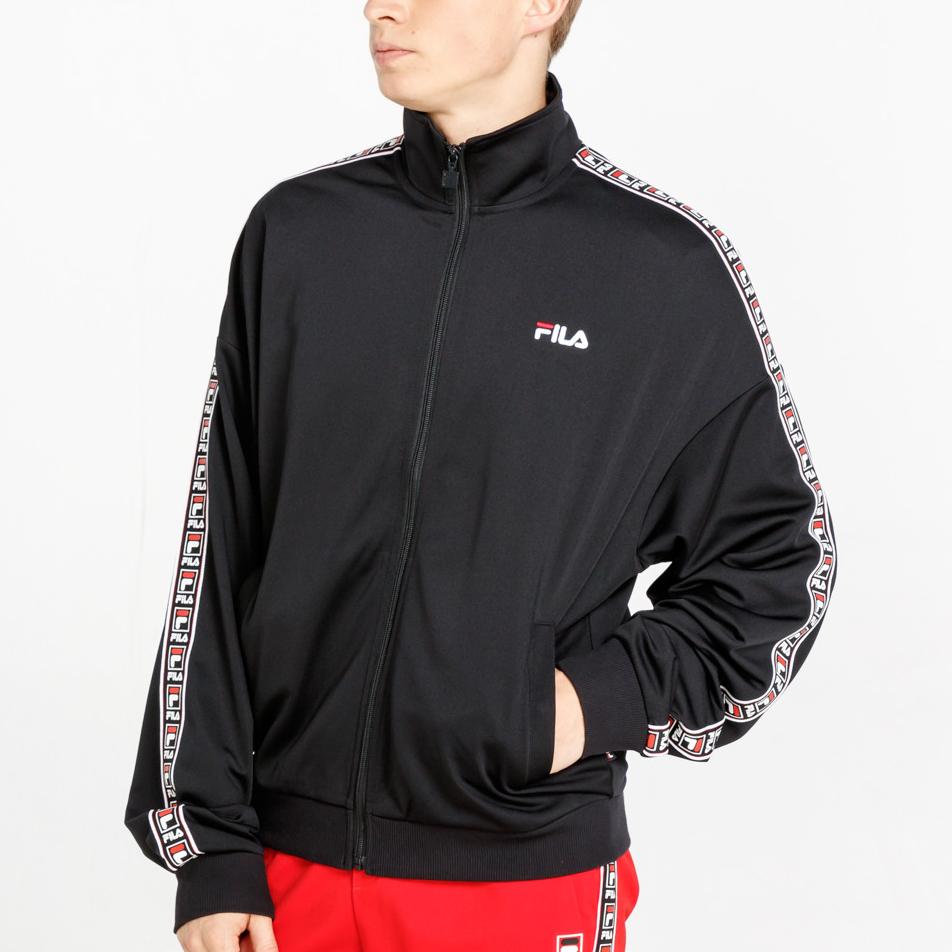 Fila Fusion Casual Loose Zip Stand Collar Sports Long Sleeve Knit Shirt Men Tops Black T11M919509F-BK