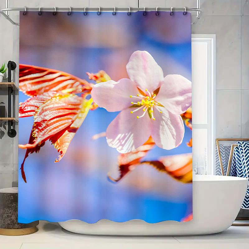 Blossom Shower Curtain Pink Red Floral Print Bathroom Decor High-Quality Waterproof Fabric for Bathtub Decoration Set