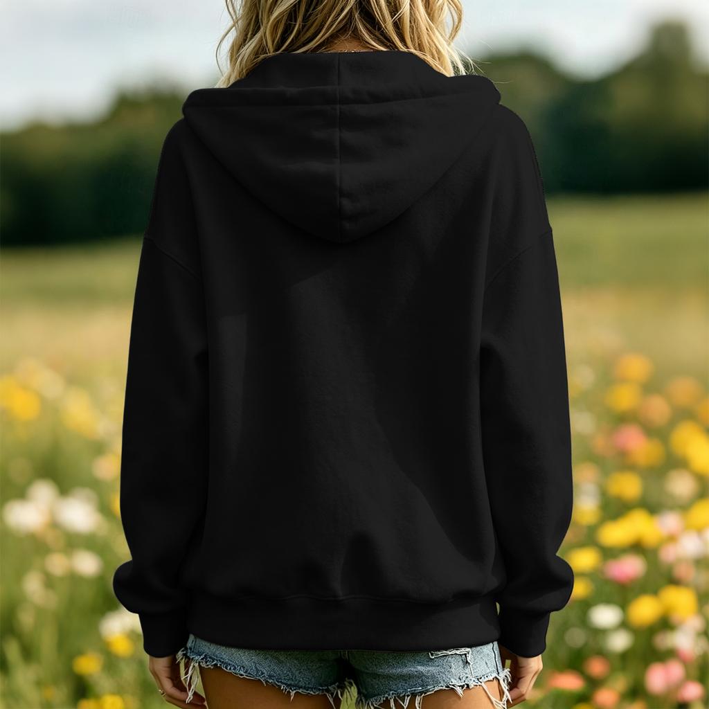 Felpa da donna con cappuccio e tasca, a manica lunga, colore, pullover casual