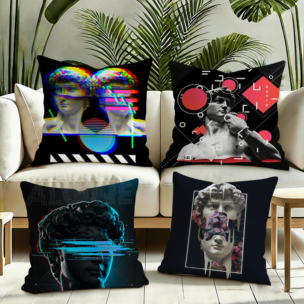Funny Art DDavid Statue Cushion Cover Silky Short Plush Invisible Zipper Dustproof Sofa Pillow Case for Home Decor