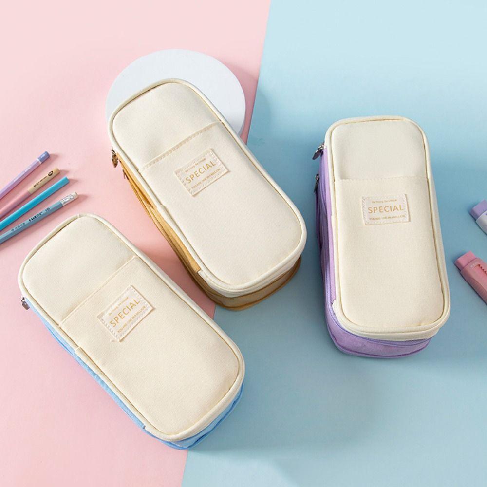 Diagonal Storage Pencil Bag Polyester Macaron Pencil Case Simple Student Pen Bag Boy Girl Kid