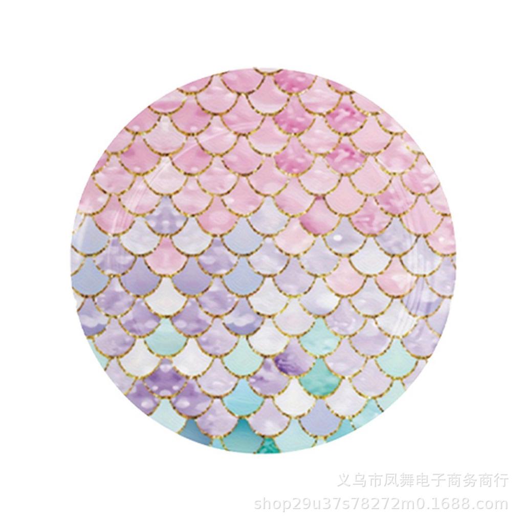 Pink Fish Scale Themed Birthday Decorations Disposable Tablecloth Paper Cup Tissue Paper Plate Party Tableware Set