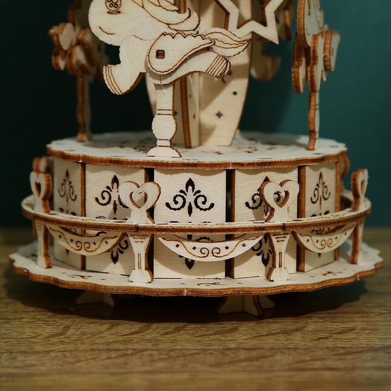 3D Wooden Carousel Puzzle Toy - DIY Educational Assembly