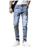 Jeans Patchwork de Estilo Coreano para Hombre, Pantalones Casuales Skinny de Nueve Puntos a la Moda para Primavera y Otoño.