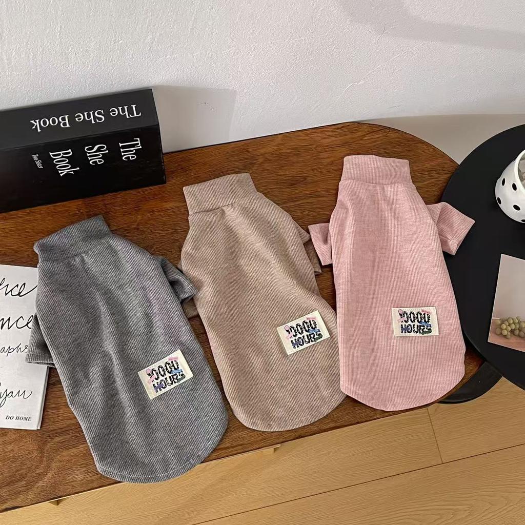 Pet Spring Solid Color Mid Neck Base Shirt Pet Elastic Long Sleeved T-shirt Skin Friendly Breathable Vest Puppy Clothes