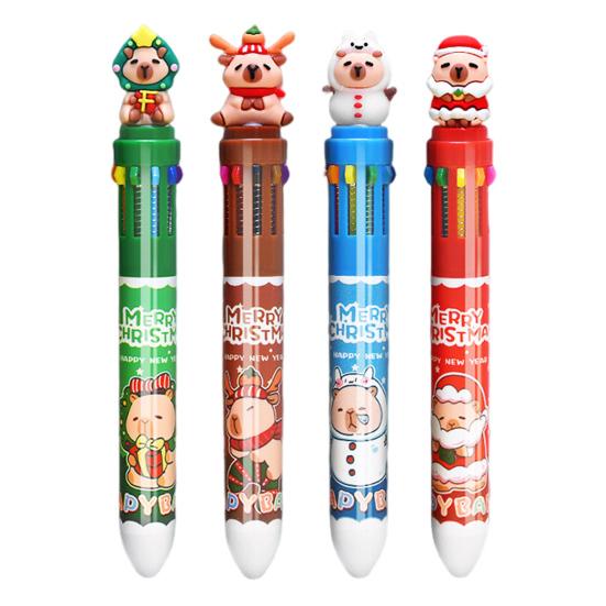 Christmas Capybara Ballpoint Pen 10 Color Retractable Cartoon Pen Smooth Writing Festive