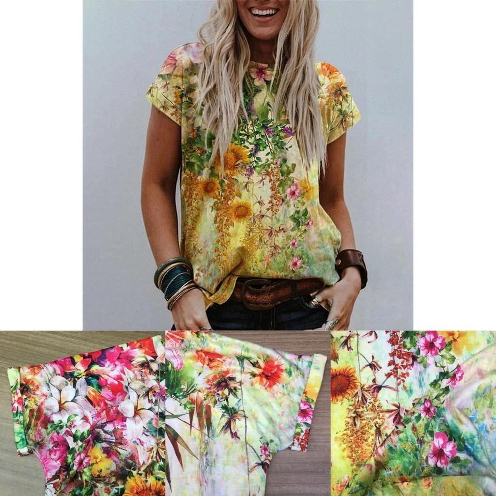 Women's Floral Print Short Sleeve Tops Featuring Soft Material For Ultimate Comfort