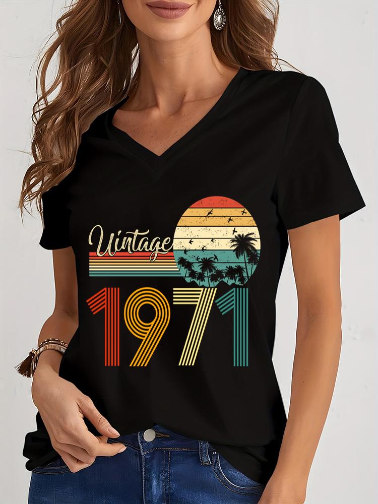 Unisexs Tshirts 1975 Graphic Vintage 1970 To 1979 Casual Vneck Harajuku Fashion Vneck Summer Aesthetic Retro Shirts Female
