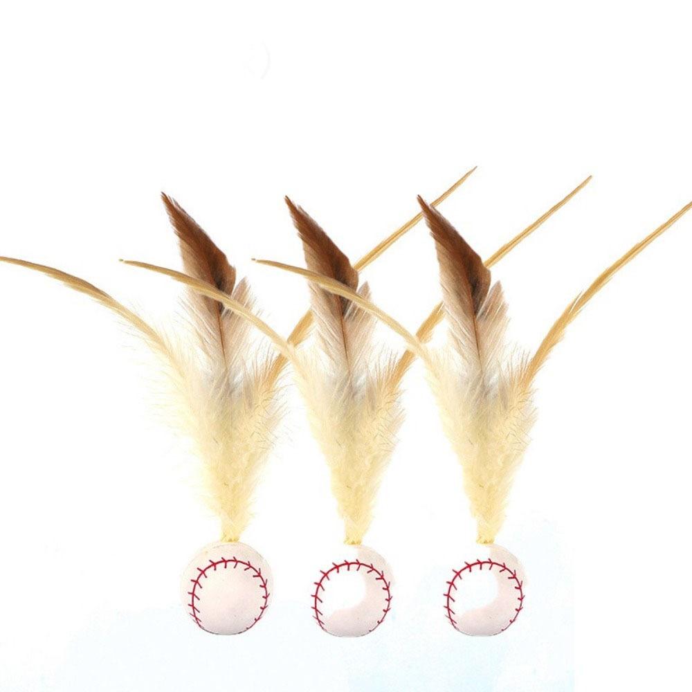 3Pcs Solid Biting Cat Interactive Ball Toy with Feathers Self Fun Cat Toy Bouncing Balls Interactive Play Elastic