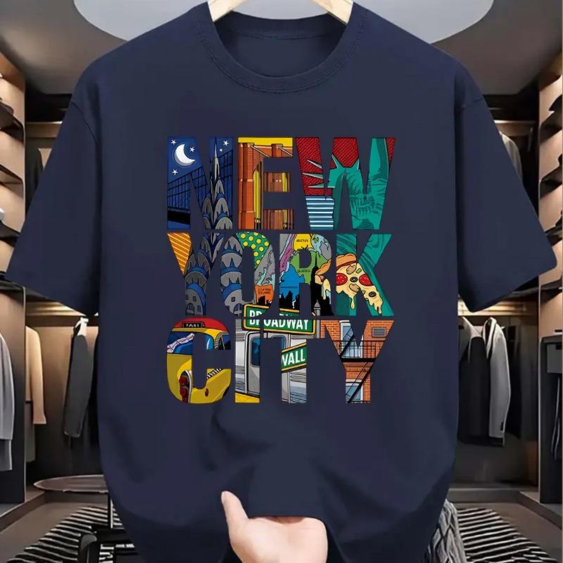 

Летняя мужская футболка из 100% хлопка, повседневная, свободного кроя, больших размеров, с принтом Нью-Йорка, удобная, с круглым вырезом и короткими рукавами S