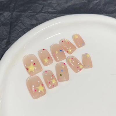 Wearing Nail Pure Handmade Nail Art Finished Fake Nail Patch Dopamine Cartoon Toffee Star Nail Art