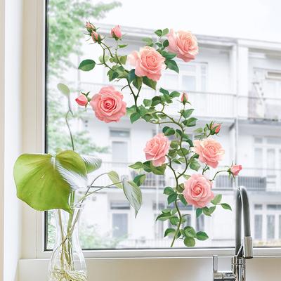 Adesivo da Finestra con Pianta Rampicante e Fiori di Peonia per Camera da Letto Balcone Vetro Decorazione Casa Autoadesivo Arte Murale