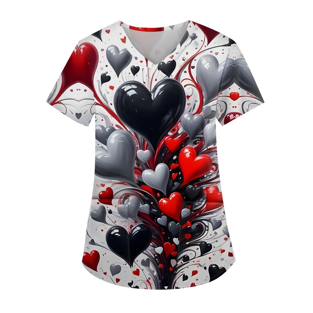 Dames trykte uniform Arbeidsuniform V-hals Lomme Beskyttende Arbeidsuniform Topp