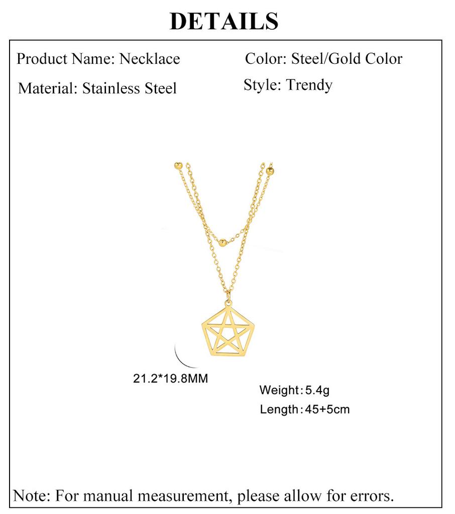Cazador Pentagram Pentagonal Pendant Necklace for Women Heart Star Geometric Stainless Steel Chain Necklaces Jewelry Wholesale