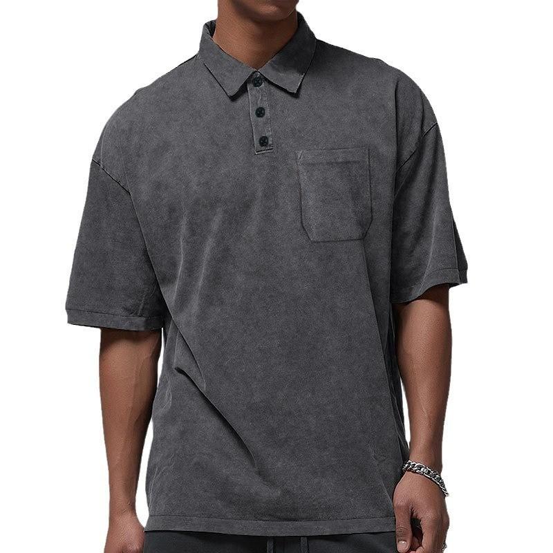 New Vintage Short Sleeve Men's T-shirt Heavy Summer Casual Lapel Short Sleeve Men's T-shirt Polo Shirt