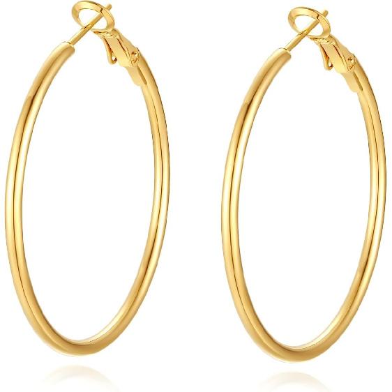 4 Pairs Silver Gold Hoop Earrings for Women | 14K Gold Plated Hoop Earrings Set Hypoallergenic Earring Lightweight Dangle Earrings Set