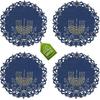 OWENIE Hanukkah Placemats Set of 4, Embroidered Chanukah Menorah Blue Round Placemats, Je Festival Holiday Party Table Decor Indoor Outdoor
