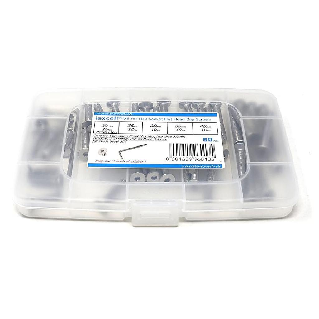 iExcell 1500 Pcs M3 x 4/6/8/10/12/16/20/25/30/35/40/45/50 Stainless Steel 304 Hex Socket Flat Head Cap Screws Blots Nuts Washers Assortment Kit