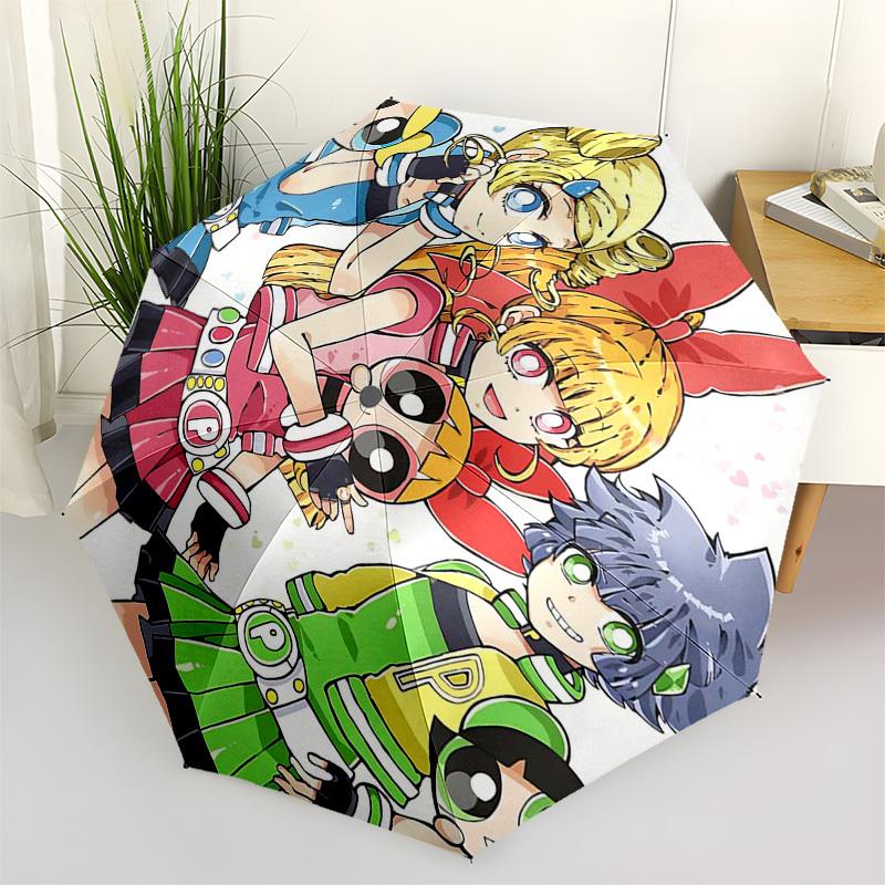 

1pc Powerpuff Girls Automatic Opening/Closing Outdoor Umbrella with Portable Tri-Fold Design, 8-Rib Iron Frame Outdoor for Fans, Travelers, Daily