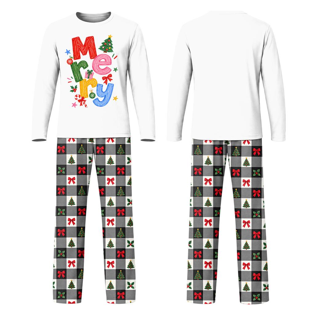 Family Matching Christmas Print Loungewear Set Neck Long Sleeve and Long Pants