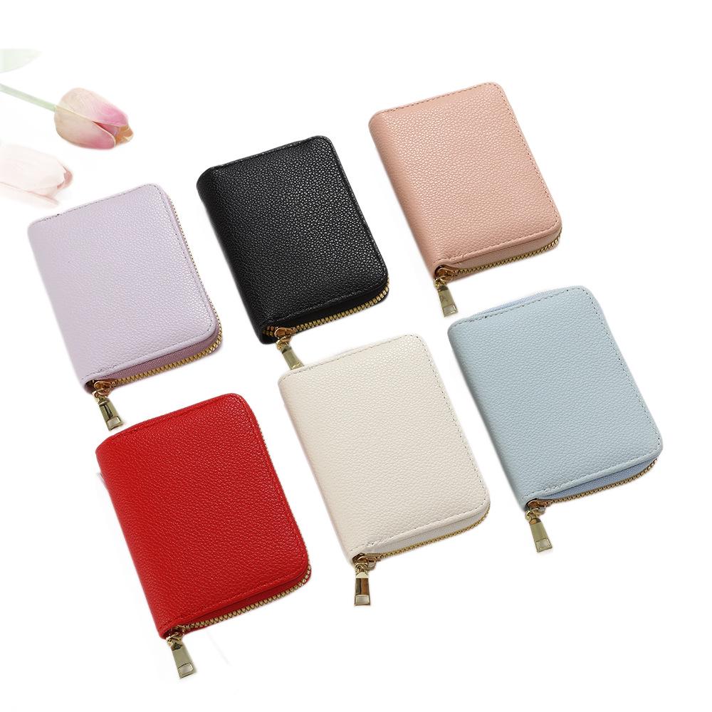 Women's Solid Color Accordion Card Holder - Lychee Pattern, Large Capacity, Multi-Card Slot, Simple Coin Purse Trend