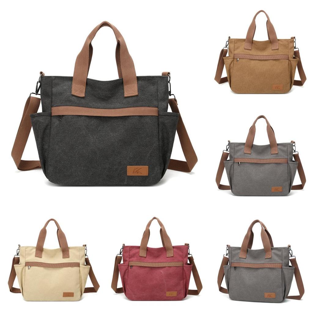 Canvas Tote Bag With Multiple Pockets For Daily Casual Use Womens Large Capacity