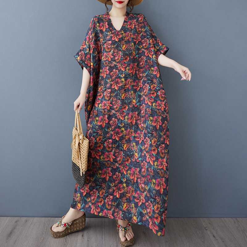 

Женская ретро длинная юбка с прикрывающим мясо хлопково-льняным платьем One size