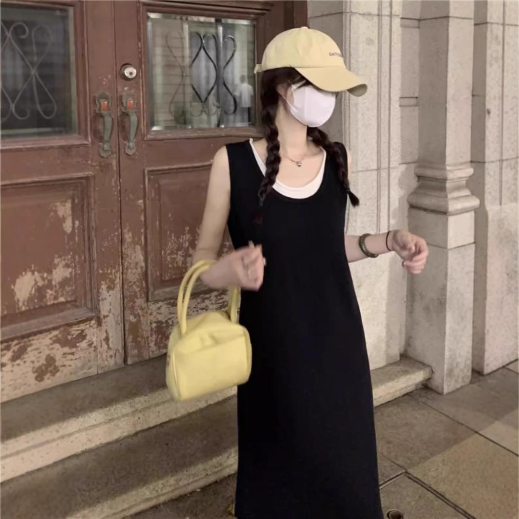 

Женское летнее вязаное платье-жилет в полоску с цветовыми блоками - Без рукавов, Приталенное, Повседневное, Свободного кроя One size (up to 125 jin)