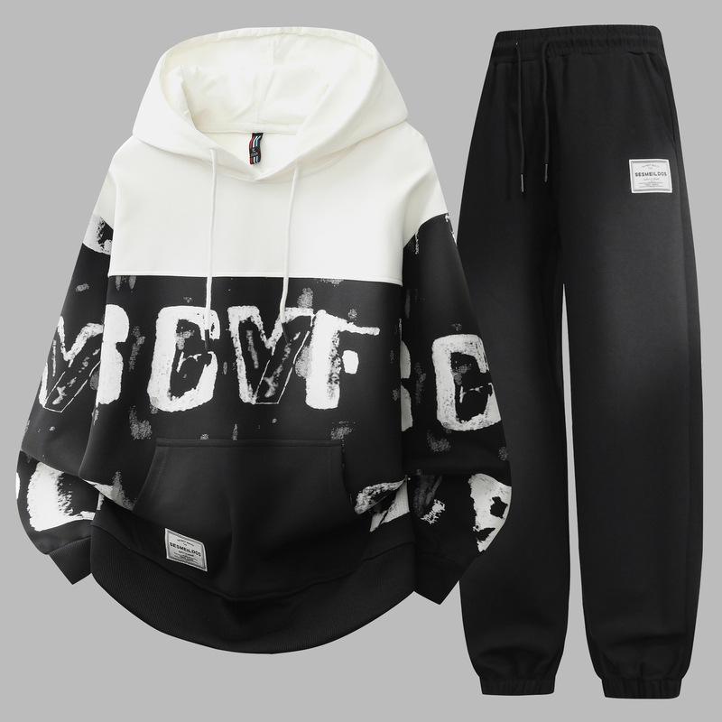 

Casual Sports Suit Teenage Boys Trendy Versatile Hooded Hoodie Sweatpants Two-piece Set 5XL