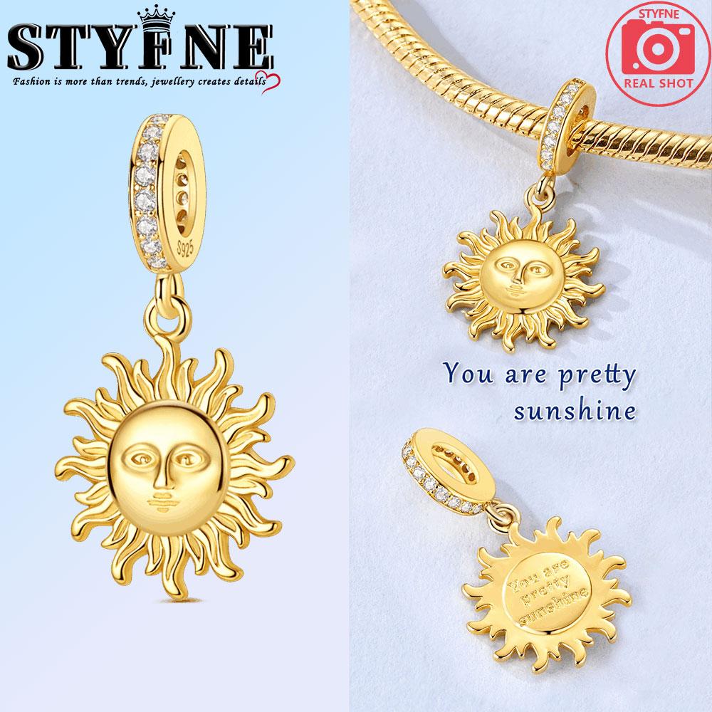 Copper Beads Pendant Couple Security Chain Golden Sun, Glass Beads Charm For Women Bracelet Engagement Jewelry Gift