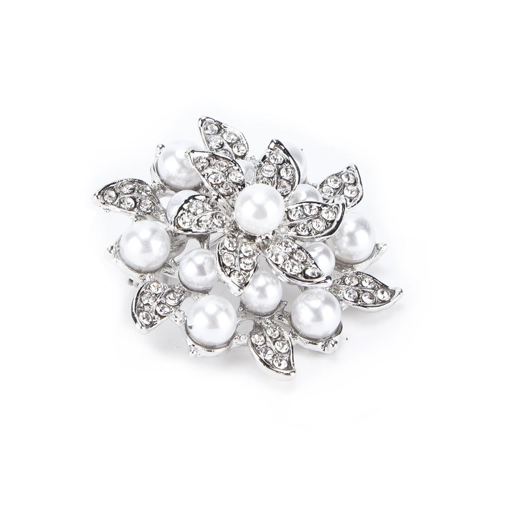Brooch Diamond Flower Pearl Alloy Fashion for Exquisite Present Cloth DecorationsSilver