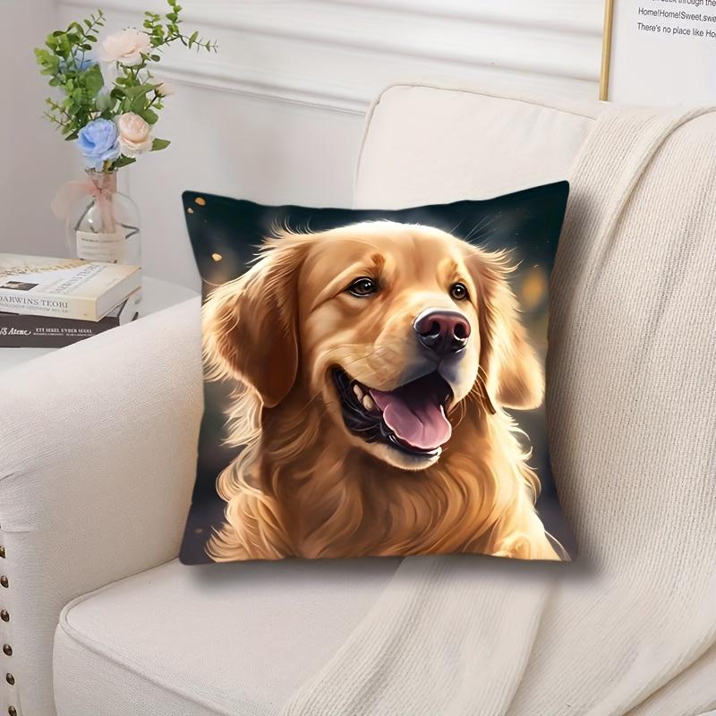 1Pc Smiling Golden Retriever Printed Throw Pillow Cover,Suitable For Sofa,Bedroom,Living Room,A Heartwarming Gift For Dog Lovers