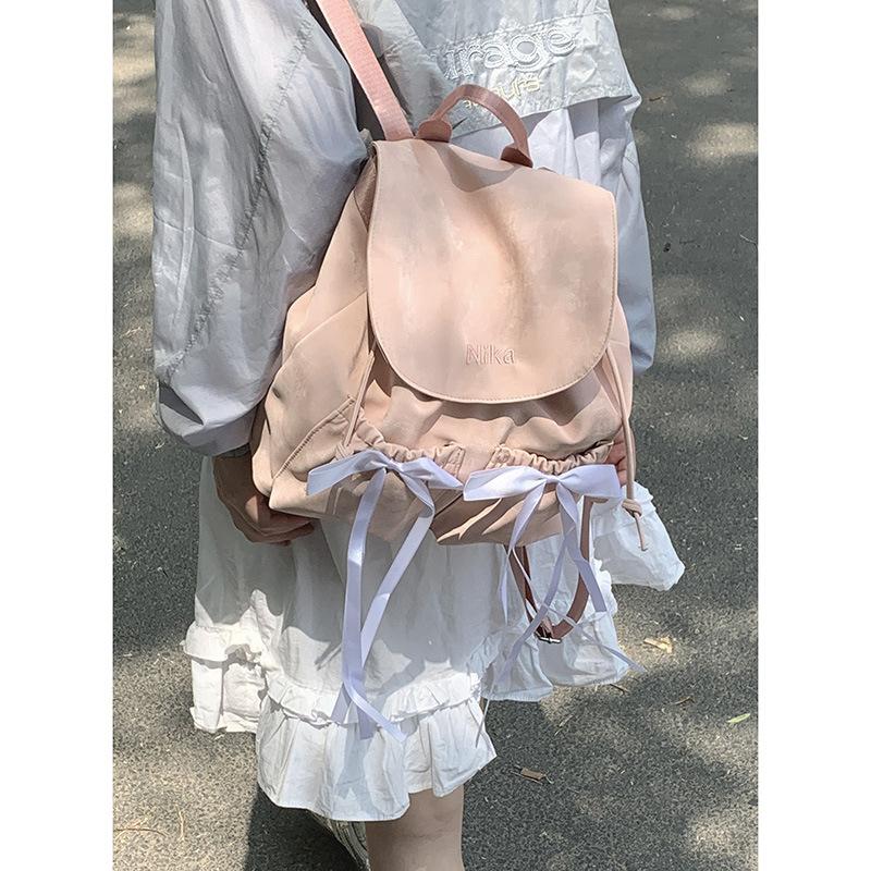 Casual Nylon Canvas Bow Backpack Women's Bag 2025 New Niche Backpack Simple Travel Bag