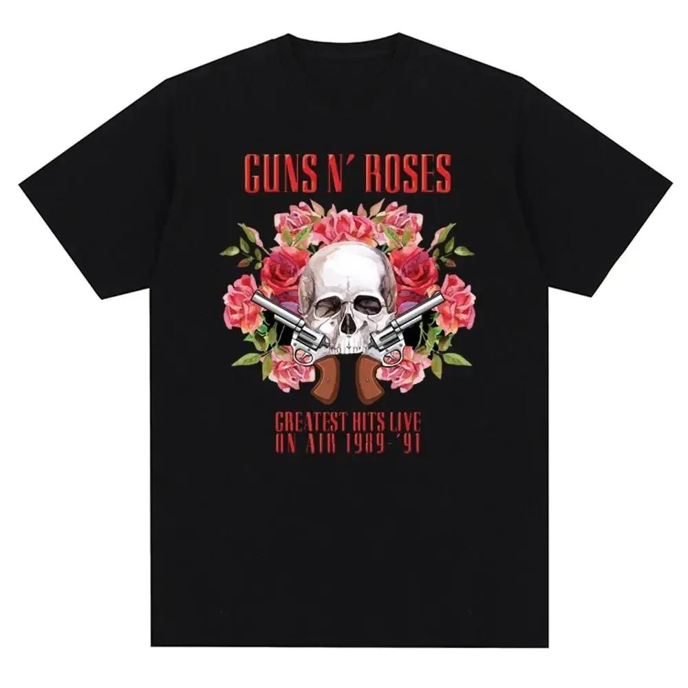 Guns N Roses Graphic Print Cotton T-shirt Vintage Rock Band Streetwear Short Sleeve Fashion Crew Neck Plus Size T Shirt Women
