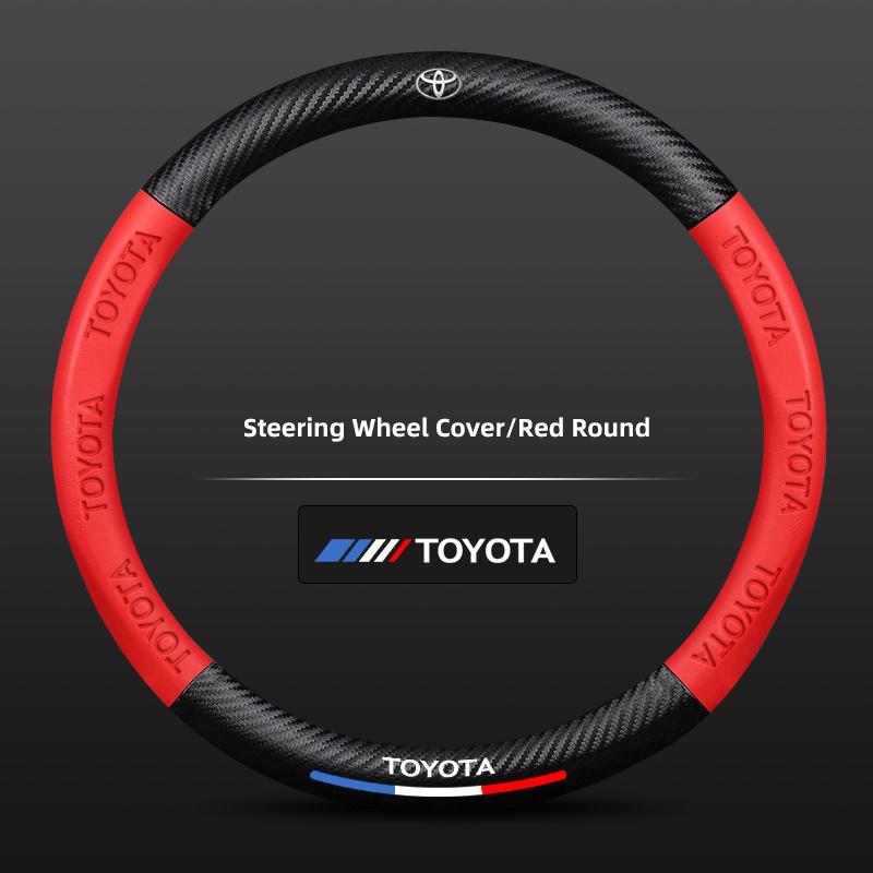 Car Steering Wheel Cover Carbon Fiber Pattern Leather Sleeve Keyring For Toyota Corolla Yaris RAV4 Prius CHR Camry Prado Supra