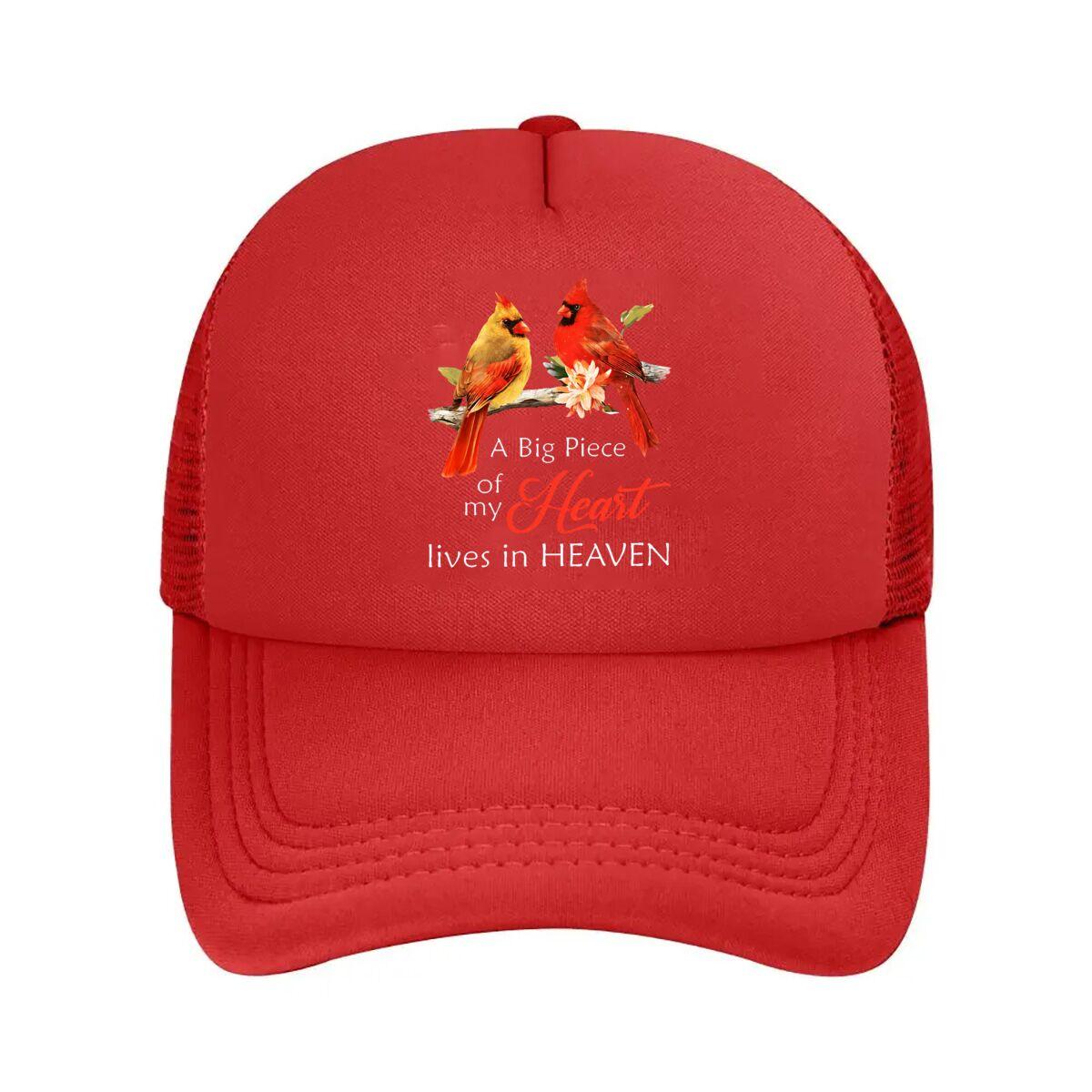Cardinal Birds Heaven Heart Quote Wall Art Mesh Baseball Cap Hip Hop Adjustable