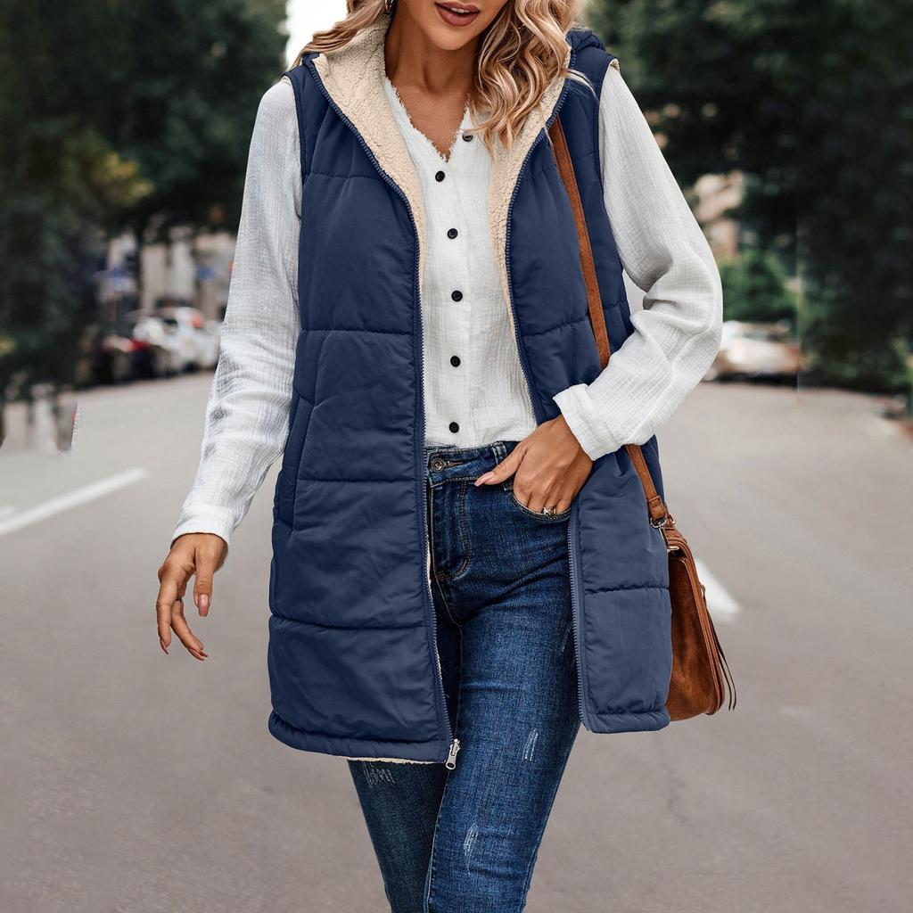 Women's And Winter Casual Fashion Solid Colour Hooded Jacket