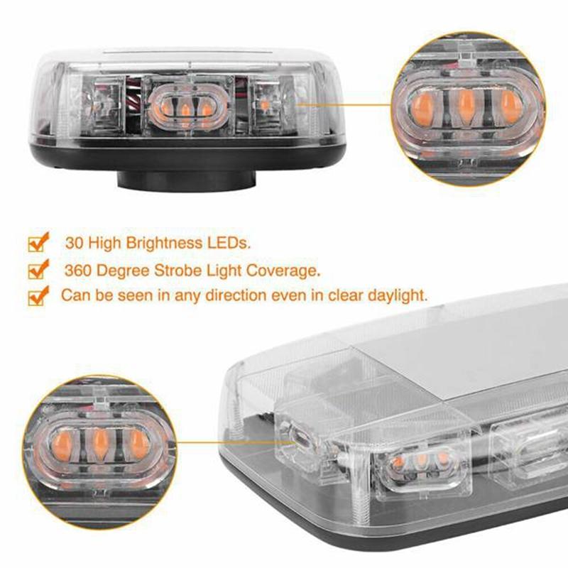 LED Strobe Light Bar Amber Lens Warning Hazard Flashing Lights Magnetic Mount For Emergency Construction Vehicles