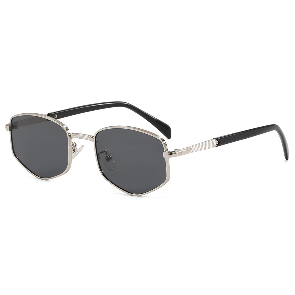 Superhot Eyewear 24106 Fashion 2025 Vintage Polygon Hexagon Metal Frame Sunglasses for Women Men C1_Silver_Dark_Grey