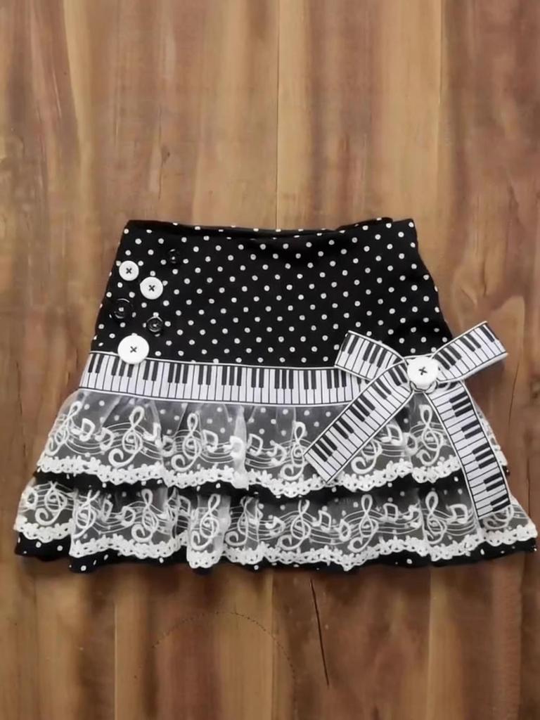 Black Polka Dot Lace Mini Skirt with Bow - Y2K Cool Academy Style for Spring/Summer