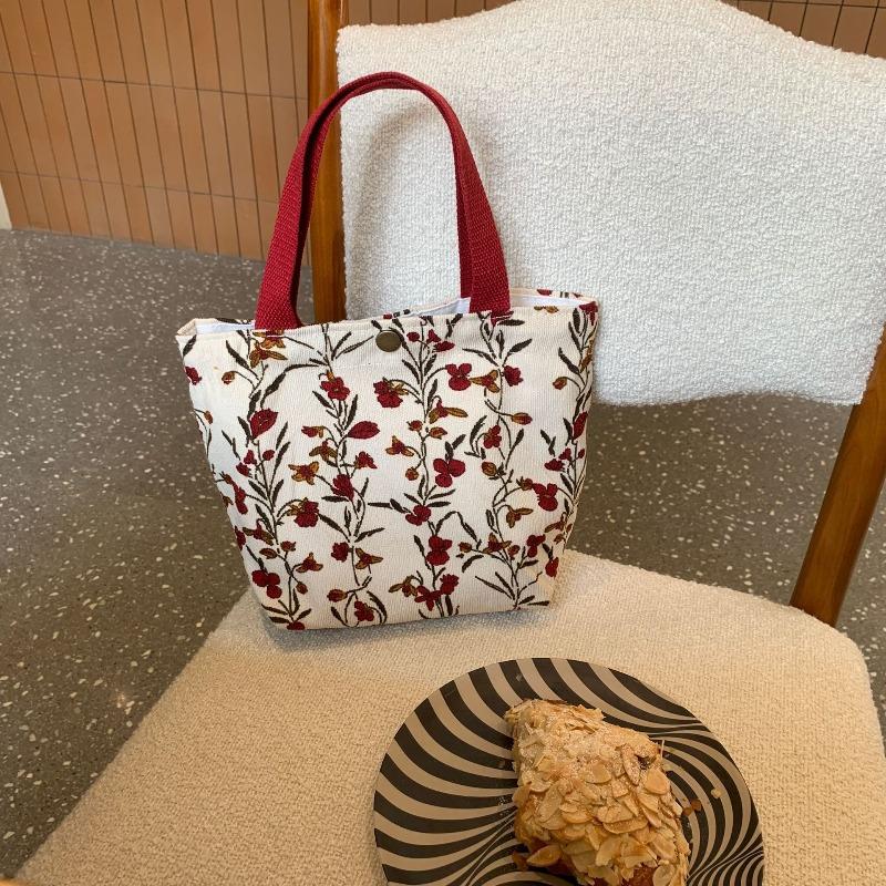 ins corduroy retro hand-held cloth bag literary student mommy bento bag commuter hand-carried lunch box bag woman